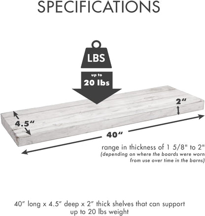 Urban Legacy Reclaimed Barnwood Planks | Floating Shelves for Wall w/Flush Mount Shelf Bracket Set Included | Set of 2 (White Wash, 30"x 4.5"x 2")