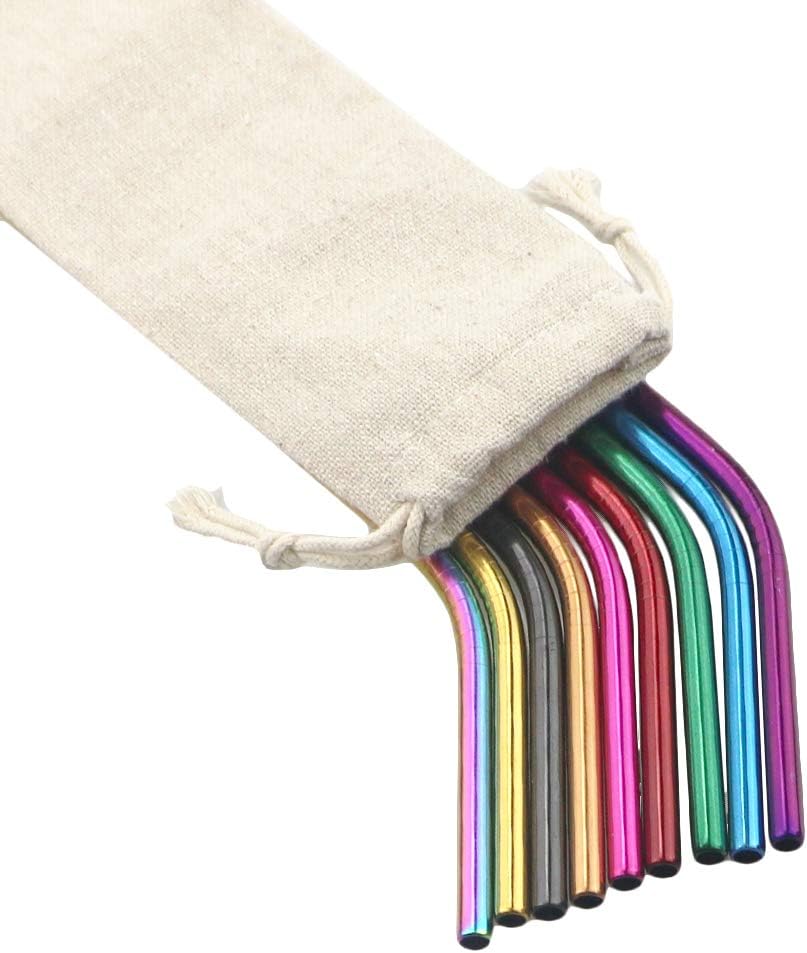 Gugrida Metal Straws Stainless Steel Straws 8.5" Drinking Straws Reusable 4 Set - Ultra Long Muti Color-Cleaning Brush for 20/30 Oz for Trail Tumblers Yeti RTIC SIC Ozark (2 Straight|2 Bent|1 Brush）