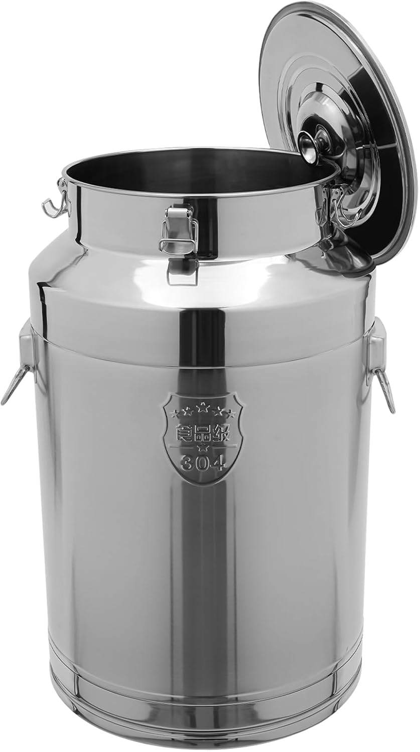 11.81in Thickened Stainless Steel Milk Can Large Liquid Container Storage,Stainless Steel Milk Bucket With Sealing Lid and Carry Handle,for Wine, Oil Storage Transport (76L/20Gal)