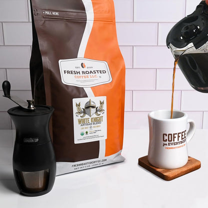 Fresh Roasted Coffee, Organic White Knight | USDA Organic, Kosher | Light Roast 5 lb (80 oz), Whole Bean
