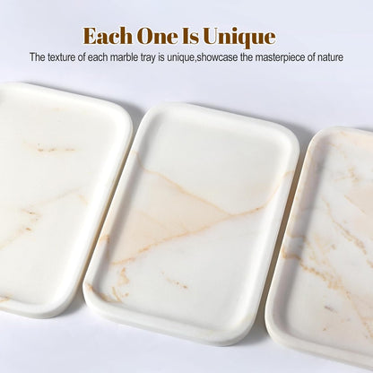 Koville Marble Tray, 12"x8" Marble Vanity Tray for Bathroom Kitchen Countertop, Rectangular Stone Tray for Cosmetics Perfume Trinket, Decorative Catchall Trays (Golden Calacatta)