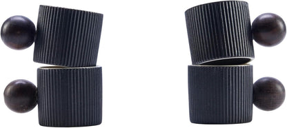 Ceramic Mini Espresso Cups Demitasse Cups with Round Wooden Handle Vertical Stripes Tea Cups (black, 4pcs)