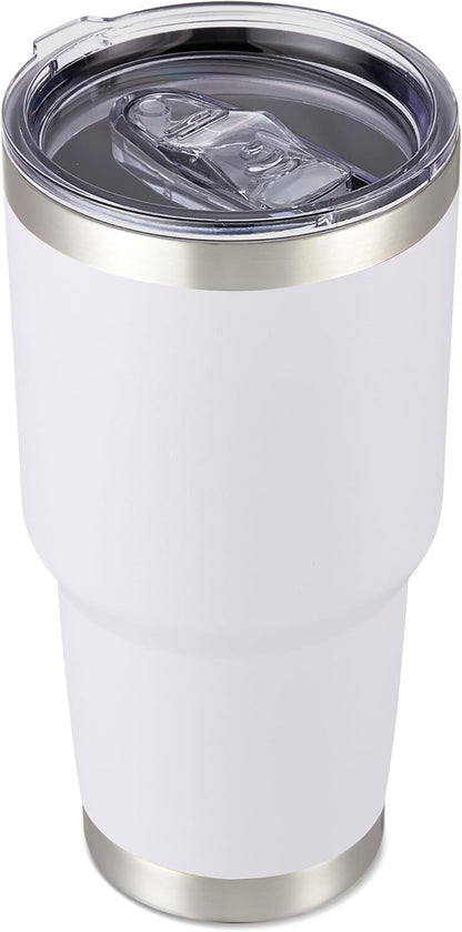 30 oz Tumbler with Lid Stainless Steel Tumblers Vacuum Insulated Cup Reusable Powder Coated Travel Mug Double Wall Leak Proof Portable Cups Keep Cold Drinks for 12 Hours, White, 1 Pack