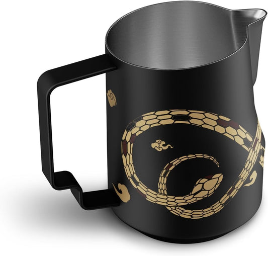 MHW-3BOMBER Milk Frothing Pitcher 450ml/15.2oz Milk Frother Cup Espresso Steaming Pitcher Stainless Steel Milk Frother Cup Barista Latte Art Black Gold - P6016S