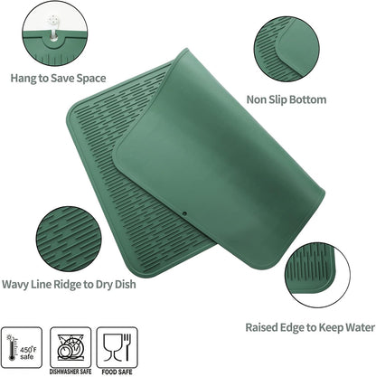 Silicone Dish Drying Mat for Multiple Usage,Easy clean,Eco-friendly,Heat-resistant Silicone Mat for Kitchen Counter or Sink,Refrigerator or Drawer Liner Green 4XL 32 inches x 18 inches