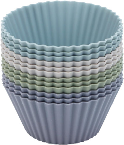 Silicone Baking Muffin Cups 12 Pack, Reusable Cupcake Liners Cake Molds, BPA Free, Dishwasher Safe(Grey Series, Regular Size)