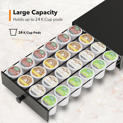 SICHEER K Cup Organization Storage Drawer Maker K Cup Holder Sliding Tray Pull out Coffee Pod Organizer Rolling Stand Countertop Maker Stand Rack Capsules Compatible with Keurig Accessories 24 Pods