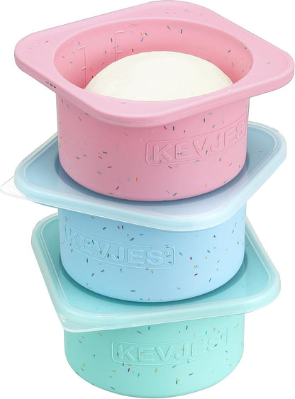 PLUS 1000ml Pizza Dough Proofing Containers for DIY family Artisan Pizza, Food Grade Silicone Stackable Boxes with Lids, Freezer, Fridge, Dishwasher Safe-Sprinkles Pattern-3 Pack (Multicolors)