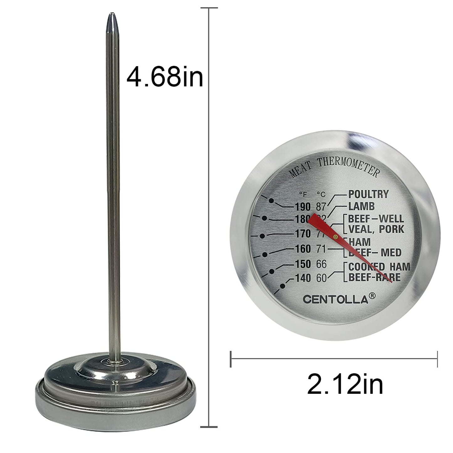 Meat Thermometer Oven Safe, 2 Pieces Dishwasher Safe Meat Thermometers for Cooking and Grilling, 2.12'' Stainless Steel Cooking Thermometer for Meat (No Battery Required)