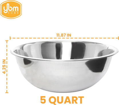 YBM HOME Pack of 1 Stainless Steel Mixing Bowl - Premium Polished Mirror Nesting Metal Bowl for Cooking and Serving, Stackable for Convenient Storage (5 Quart)