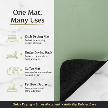 Dish Drying Mat Super Absorbent – 24" x 16" Coffee Mat for Countertops – Non-Slip Drying Mat for Kitchen Counter – Easy to Clean Water Absorbent Mat – Large Dish Drying Mats (Sage)
