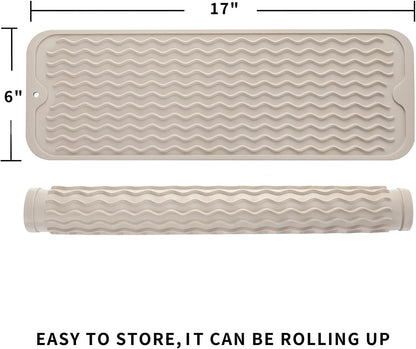 Silicone Dish Drying Mat for Multiple Usage,Easy clean,Eco-friendly,Heat-resistant Silicone Mat for Kitchen Counter,Sink,Bar,Bottle,or Cup Tapioca M 17 inches x 6 inches