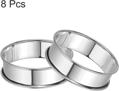 HARFINGTON 8pcs Crumpet Rings 3.15" Nonstick Round Cake Ring Stainless Steel Double Rolled English Pastry Rings for Kitchen Baking Crumpet Dessert, Silver