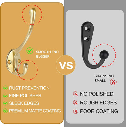 Wall Hooks for Hanging, 25-Pcs Heavy Duty Metal Coat Hooks, for Living Room, Bathroom, Kitchen, Bedroom for Towel, Hat, Key, Closet, Bag (Gold)