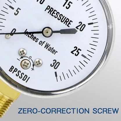 0-30 Inches of Water Column Gauge, Low Pressure Gauge, Capsule Gauge with 304 Stainless Steel Case, 2.5" Dial Size, 1/4" NPT Lower Mount, Zero Adjustment, for Air Water Gas Pressure Test