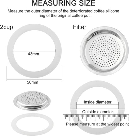 2/3/6/9/12 Cup Gasket & Filter For Stovetop Espresso Coffee Makers, Rubber Seal For Stove Top Coffee Maker Moka Pot, Silicone Gasket Seals, Espresso Machine Replacement Parts(2 cup)