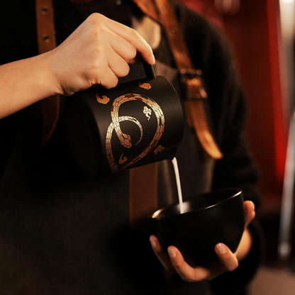 MHW-3BOMBER Espresso Steaming Pitcher Milk Frothing Pitcher Stainless Steel Milk Coffee Cappuccino Latte Art Barista Cup (5.0 Black(printing), 16.9 Ounces) P5159S-OS