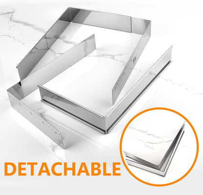 Guowall Extensible Stainless Steel Square Cake Mold Heavy Duty Adjustable Mousse Ring Rectangle Shaped Detachable Mousse Cake Cutter, Pastry DIY Baking Tool - 10 * 7in