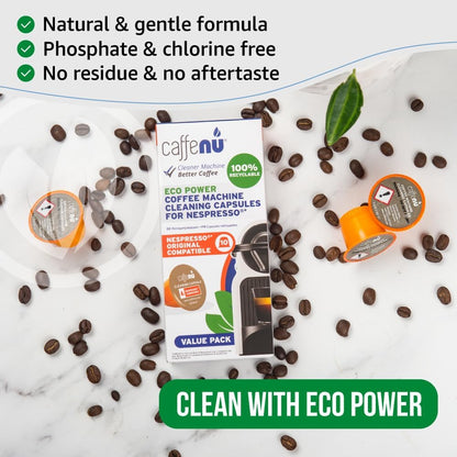 Nespresso Compatible Cleaning Pods. 10 Cleaner Capsules. Improved Coffee Flavor. For Nespresso Originaline, Use with Descaling Kit.