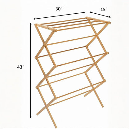 Collapsible Bamboo Drying Rack – Foldable Laundry Drying Stand for Indoor/Outdoor Use – Space-Saving Clothes Rack for Towels, Blankets & Delicates