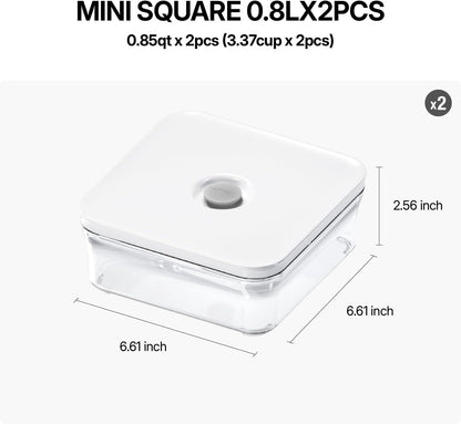 VAKUEN Premium Airtight Food Storage Containers, Mini Square 2pc/set(0.85qt), Smart One-Click Seal Lid, No Hinges, 100% Leak Proof, BPA-FREE, Dishwasher, Freezer & Microwave Safe