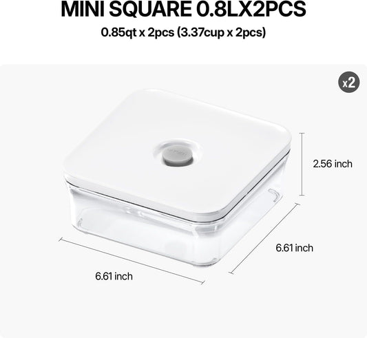 VAKUEN Premium Airtight Food Storage Containers, Mini Square 2pc/set(0.85qt), Smart One-Click Seal Lid, No Hinges, 100% Leak Proof, BPA-FREE, Dishwasher, Freezer & Microwave Safe
