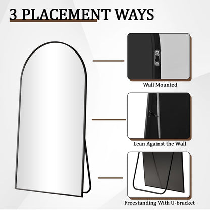 VooBang 24 x 65 inch Arched Full Length Mirror, Black Arch Floor Mirror Full Length with Stand, Full Body Standing Mirror for Living Room, Bedroom, Hanging or Leaning Against The Wall