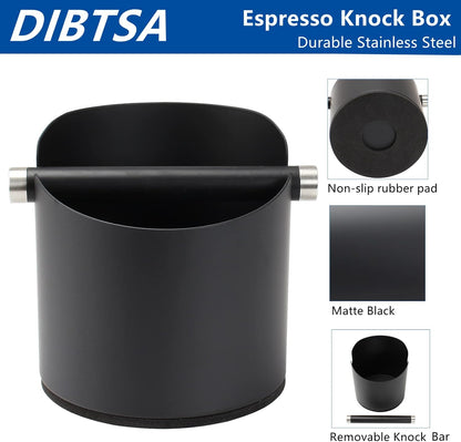 Large Size Coffee Knock Box, Espresso Knock Box Stainless Steel Espresso Machine Accessories with Removable Knock Bar and Non-Slip Base Coffee Grounds Container Bin (Black)