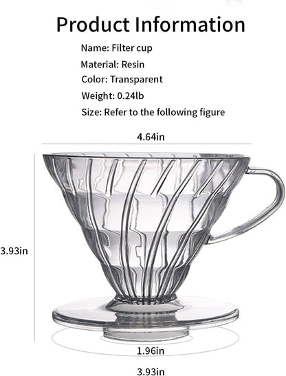 Pour Over Coffee Maker, Single Cup Coffee Dripper, Manual Porcelain Slow Brewing Accessories for Travel, Camping, Office, Home, Cafe, Coffee Gifts (Clear, Large)