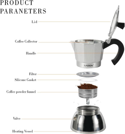 Stovetop Espresso Maker, 3Cup Moka Pot, Espresso Machine Compatible with Induction Cooktops, 150ml Stainless Steel & Aluminum Cuban Coffee Maker for Cafetera Cubana, Silver
