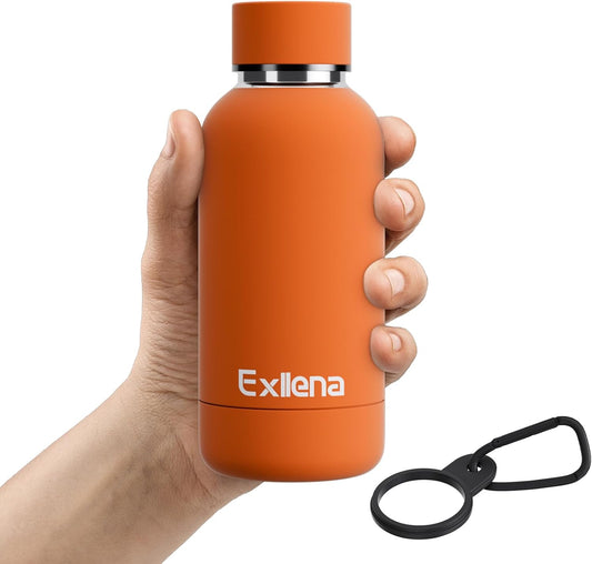 Small Water Bottle 12oz with Clip, Double Wall Stainless Steel Vacuum Small Insulated Water Bottle Keeps Drinks Cold 24 Hrs/Hot 12 Hrs for Kids Handbag School BPA Free (Bright Orange)