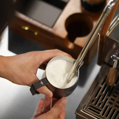 MHW-3BOMBER Milk Frothing Pitcher 520ml/17.6oz Milk Frother Cup Espresso Steaming Pitcher Stainless Steel Milk Frother Cup Barista Latte Art Round Spout Milk Jug, Cream white P6019W-OS