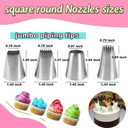 Extra large piping tips set, stainless steel round piping tips,star square wide piping tip jumbo piping tips, Cake DecoratingTips for Cupcakes Pastry Fondant Cakes Decorating （F02 9FT F06 R22L)