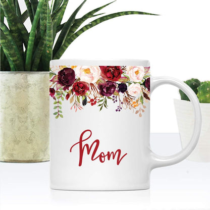 Andaz Press 11oz. Mother's Day Ceramic Coffee Tea Mug Gift, Fall Autumn Marsala Burgundy Flowers Roses Florals, Mom, 1-Pack, Includes Gift Box, Birthday Christmas Gift Ideas