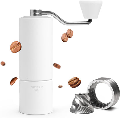 TIMEMORE Chestnut C2S Manual Coffee Grinder Capacity 25g with CNC Stainless Steel Conical Burr, Internal Adjustable Setting, Double Bearing Positioning, Hand Grinder (White)