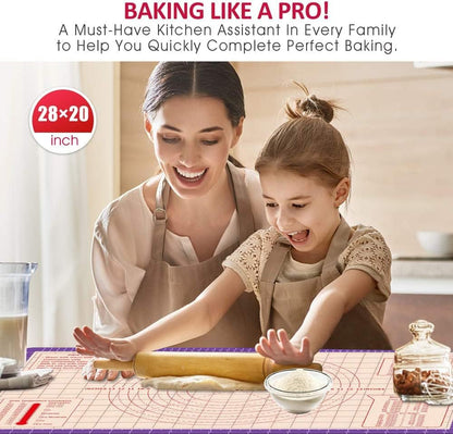 Pastry Baking Mat 28x20 Inch - Larger Silicone Baking Pastry Mat for Rolling Dough,Non Silp Silicon Dough Sheet Mat with Measurement,Perfect for Making Pie,Pizza(Purple)