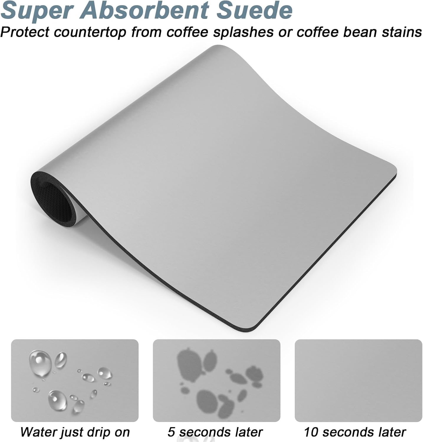Rnivvi Coffee Mat, 16" x 24" Coffee Bar Mats for Espresso Machine Station Accessories and Organizer, Hide Stain Rubber Backed Absorbent Dish Drying Pad for Kitchen Counter, Cute Bar Decor Pad, Gray