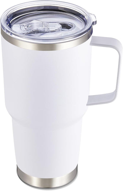 30 oz Tumbler with Handle and Lid, Stainless Steel Tumblers Double Wall Vacuum Insulated Travel Mug Leak Proof Cup Keep Drinks Cold and Hot White, 1 Pack