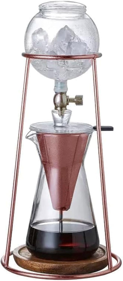 Nispira Modern Iced Coffee Cold Brew Coffee Maker Slow Drip Coffee Machine Stainless Steal Copper Color 400mL Borosilicate Glass