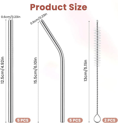 10Pcs Short Metal Straws, Metal Straws Reusable, Stainless Steel Straw Cocktail Straw with 2 Cleaning Brushes, Bent Cup Accessories for Coffee Mugs, Small Glasses or Cups