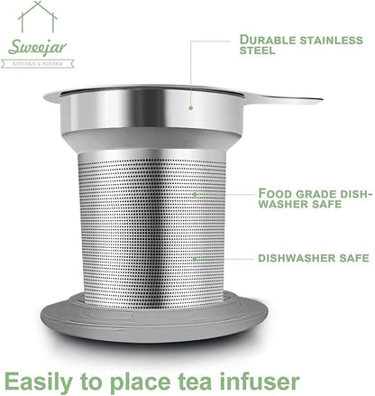 Sweejar Porcelain Tea Mug with Infuser and Lid,Teaware with Filter, Loose Leaf Tea Cup Steeper Maker, 16 Fl Oz for Tea/Coffee/Milk/Women/Office/Home/Gift (Gradient Blue)
