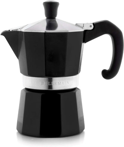 Bellemain Stovetop Espresso Maker | Italian Moka Pot Espresso Maker, Classic Aluminum Design Mocha Pot for Home Brewing & Camping | Easy to Use & Clean - 3-Cup, Black