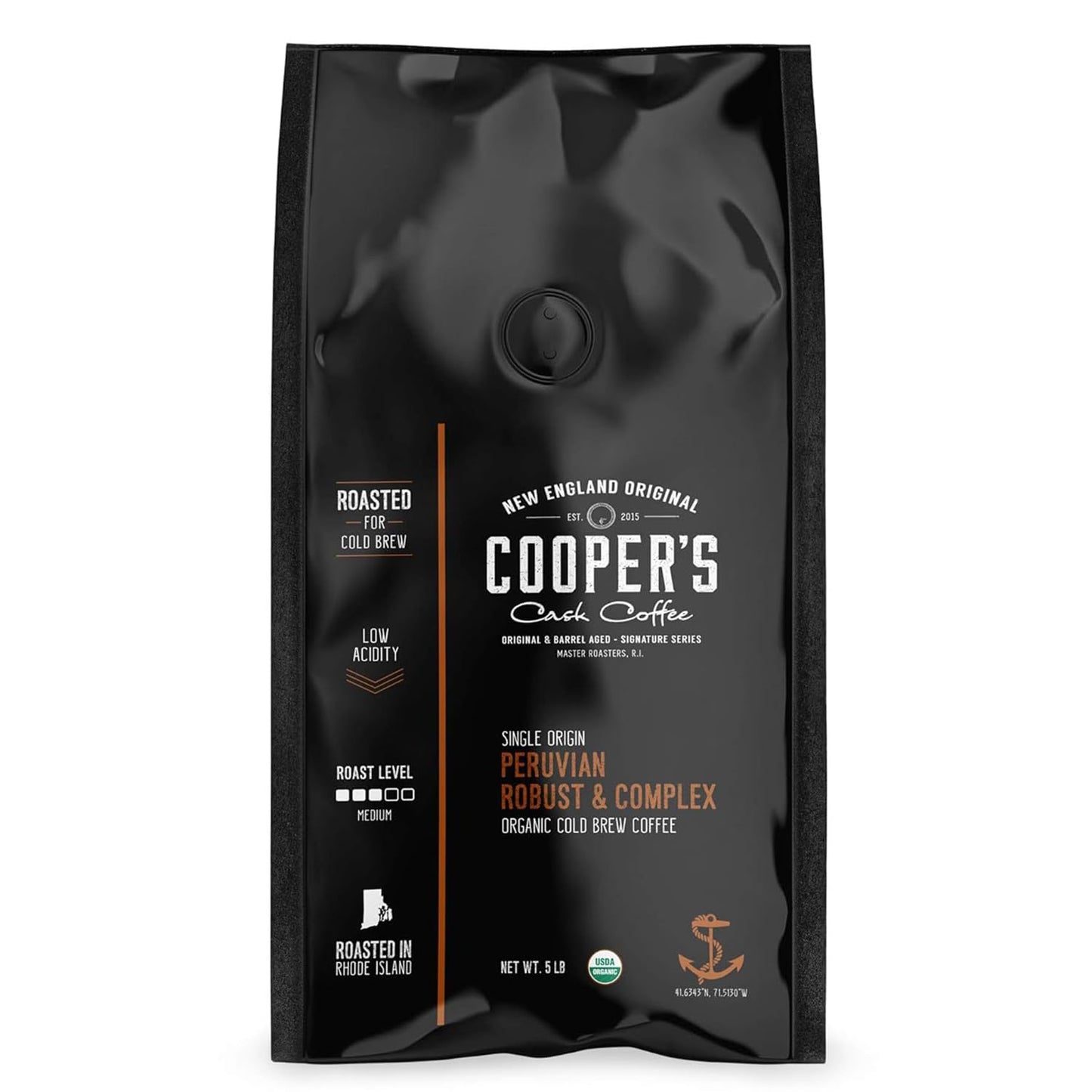 Organic Cold Brew Coffee Peru Reserve Single Origin Peruvian Coarsely Ground - 5 lb. Bag - Medium Roast
