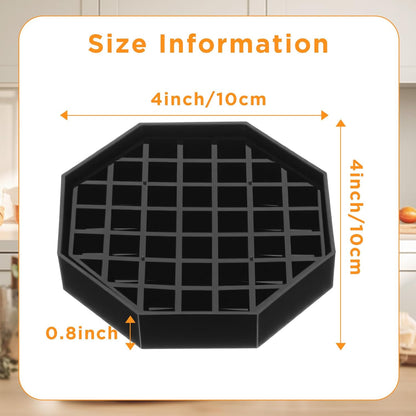 Set of 8 Coffee Countertop Drip Trays, 4" Octagon Shape, Black Plastic with Honeycomb Grid Design for Bars, Restaurants, and Drink Dispensers.