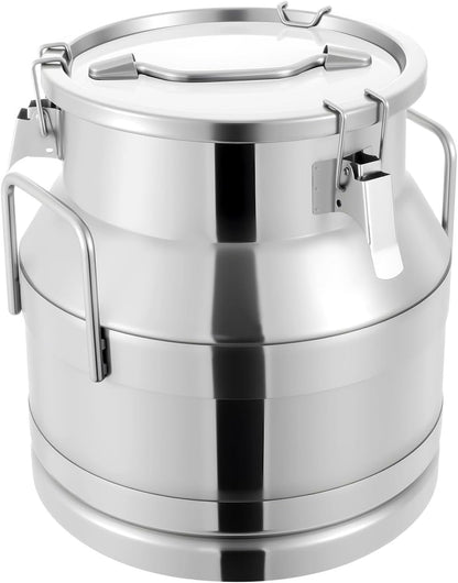 1 mm Thickened Stainless Steel Milk Can Large Liquid Container Storage,Stainless Steel Milk Bucket With Sealing Lid and Carry Handle,for Wine, Oil Storage Transport (20L/5.25 Gal)