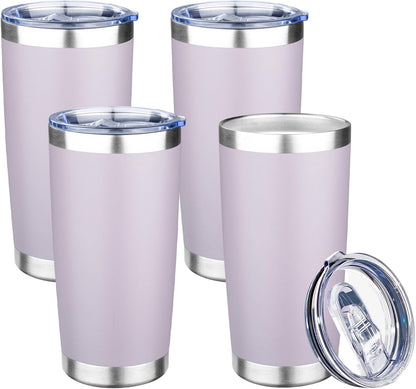 20oz Tumbler with Lid Double Wall Vacuum Insulated Travel Coffee Mug Stainless Steel Thermal Cup Powder Coated Sturdy Coffee Tumbler Bulk for Hot and Cold Beverage (Purple,4)