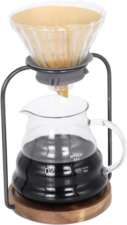 SOTECH Pour Over Coffee Dripper Set, Filter Holder Glass Server with Paper Coffee Filters Manual Stand for Tea and Saffron