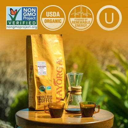 Mayorga Organic Coffee 5lb Mayan Blend - Medium Roast Whole Bean Coffee Specialty Grade, 100% Arabica, Slow Roasted, Chocolate and Floral Flavor with Low Acidity - USDA Organic, Non-GMO, Kosher