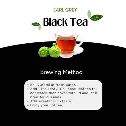 Tealeaf & Co. Earl Grey Black Tea Blended with Bergamot Extract (Loose Leaf Form) - Premium Sweet & Sour Flavored Tea - Contains Low Caffeine - Upto 50 Servings (3.52oz/100gm)