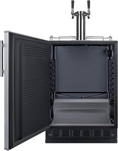 Summit Appliance 24" Wide Beer Kegerator/Refrigerator Combo, Black Interior, Caster Wheels, Residential/Commercial Use (LHD, Beer)